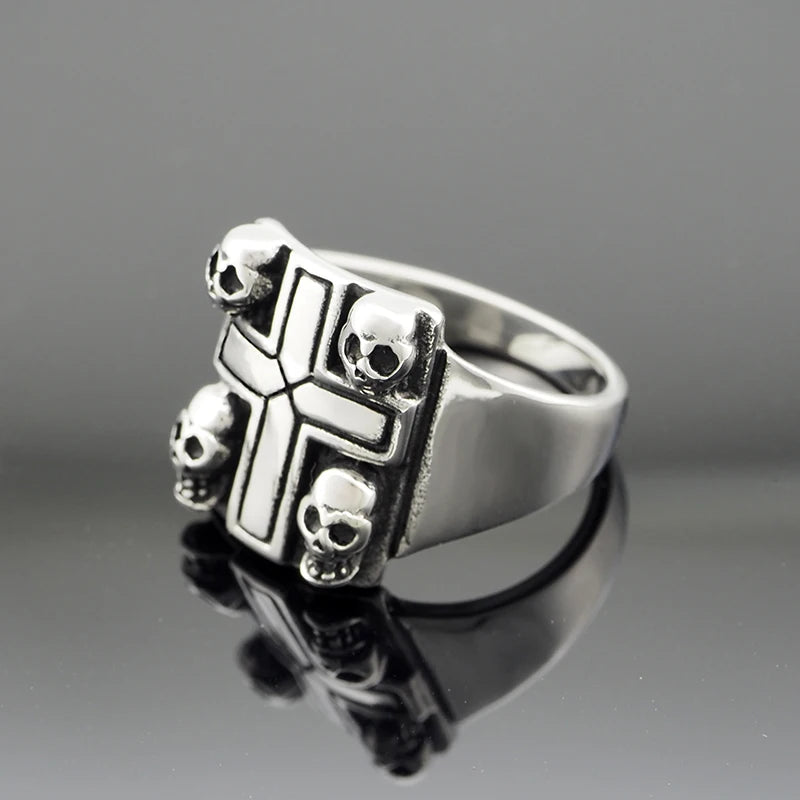 Anillo calavera y Cruz