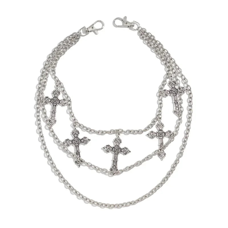 Triple cadena de pantalón con cruces