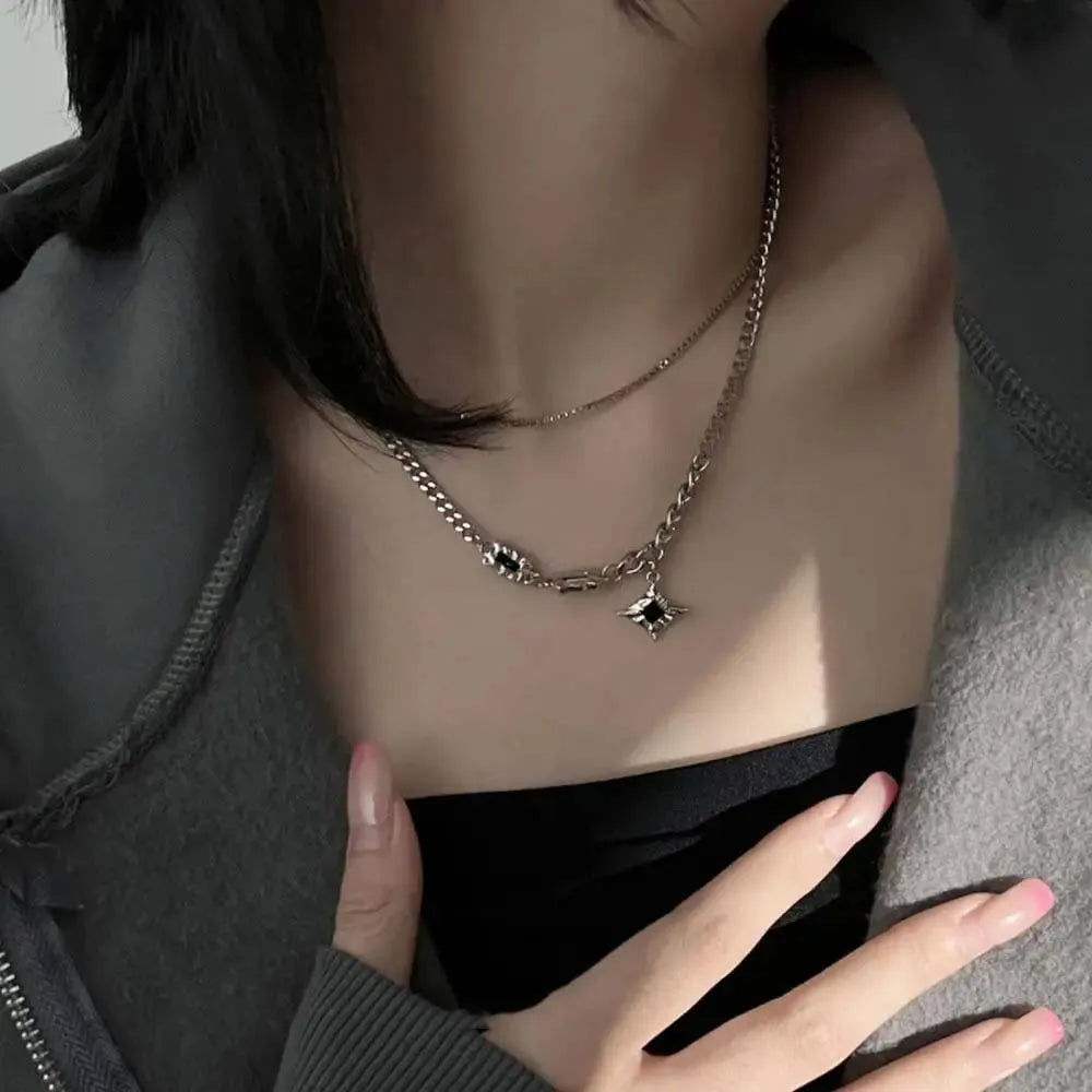 Collar de doble capa de estrella de circón