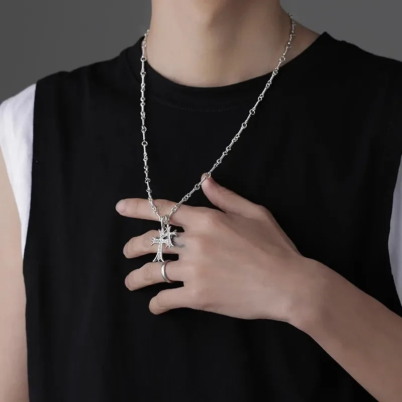 Collar de doble cruz con brillantes